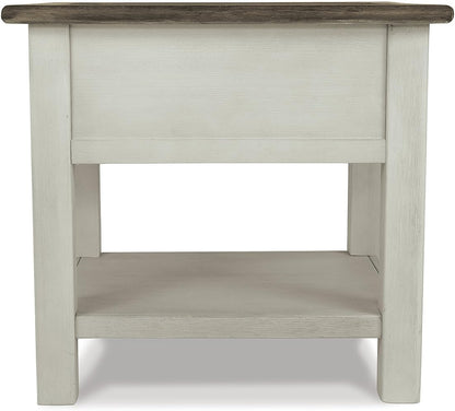 Signature Design by Ashley Bolanburg End Table for Living Room, Two-Tone Distressed Wood Side Table with Smooth-Gliding Drawer, Farmhouse Plank-Style Top, Ideal Night Stand Use, Antique White/Oak