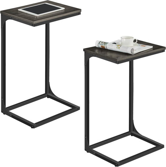 C-Shaped End Table, Set of 2, Side Table for Sofa, Couch Table with Metal Frame, Small TV Tray Table for Living Room, Bedroom, Ebonized Oak Finish and Black