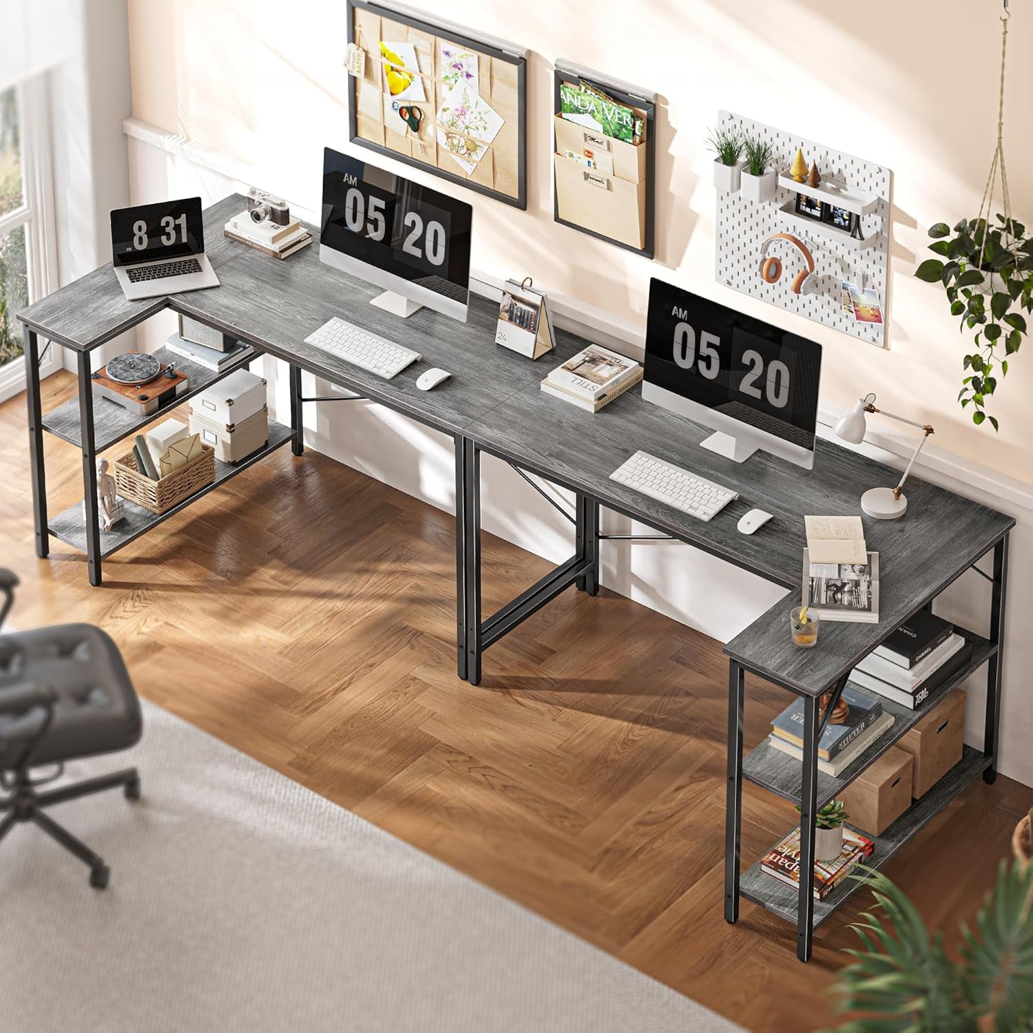 L Shaped Desk, 47 Inches Computer Desk with Reversible Storage Shelves, for Gaming Corner Home Office Writing Study, Metal Frame, Gray