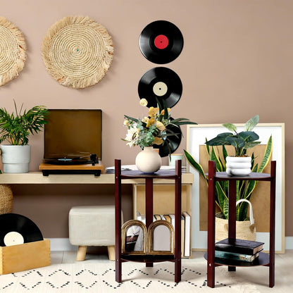 2 Pack Record Player Stand Retro 2-Tier End Table Small Sofa Coffee Side Tables Nightstand Bedside Stand Bedroom Record Holder and Multi-Functional End Table for Living Room