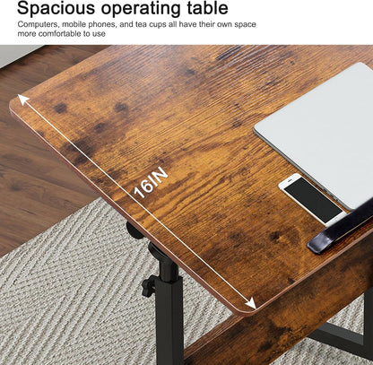 Height Adjustable Standing Desk with Storage Bag Widths16 in Length 24 In, Portable Rolling Mobile Stand up Table with Wheels, 360 Degree Flip Laptop Computer Desk for Home Office, Rustic Brown