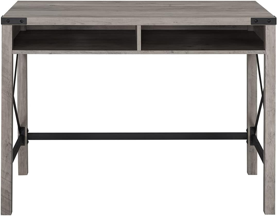 Callum Modern Farmhouse Metal X Writing Desk, 42 Inch, Grey Wash