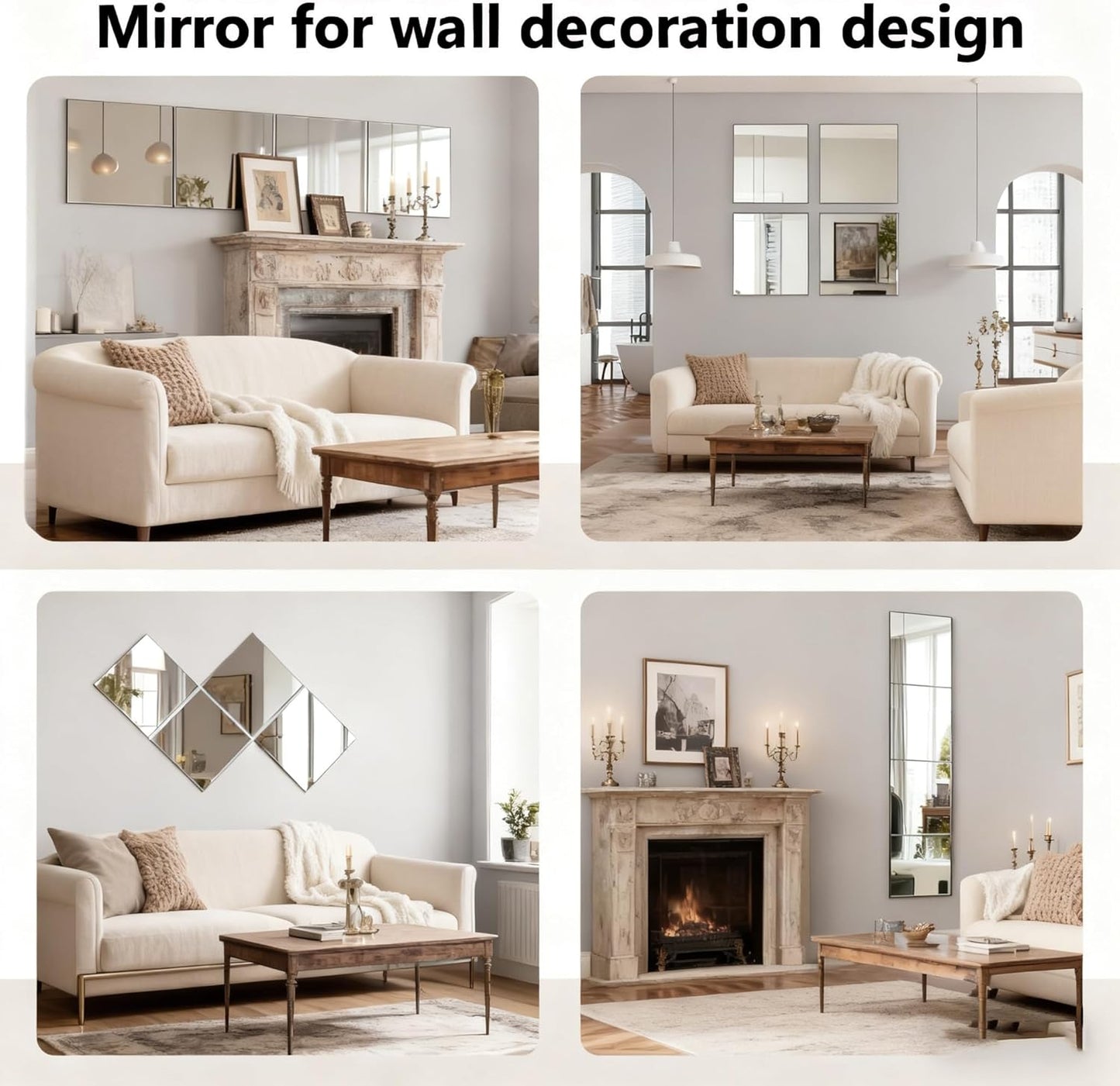 4 Pack Acrylic Mirrors for Wall,8 X 8 Inch Self Adhesive Frameless Small Mirror Tiles, Flexible Plastic Mirror Sheets for Bedroom Home Gym Door (4Pcs 8×8Inch)