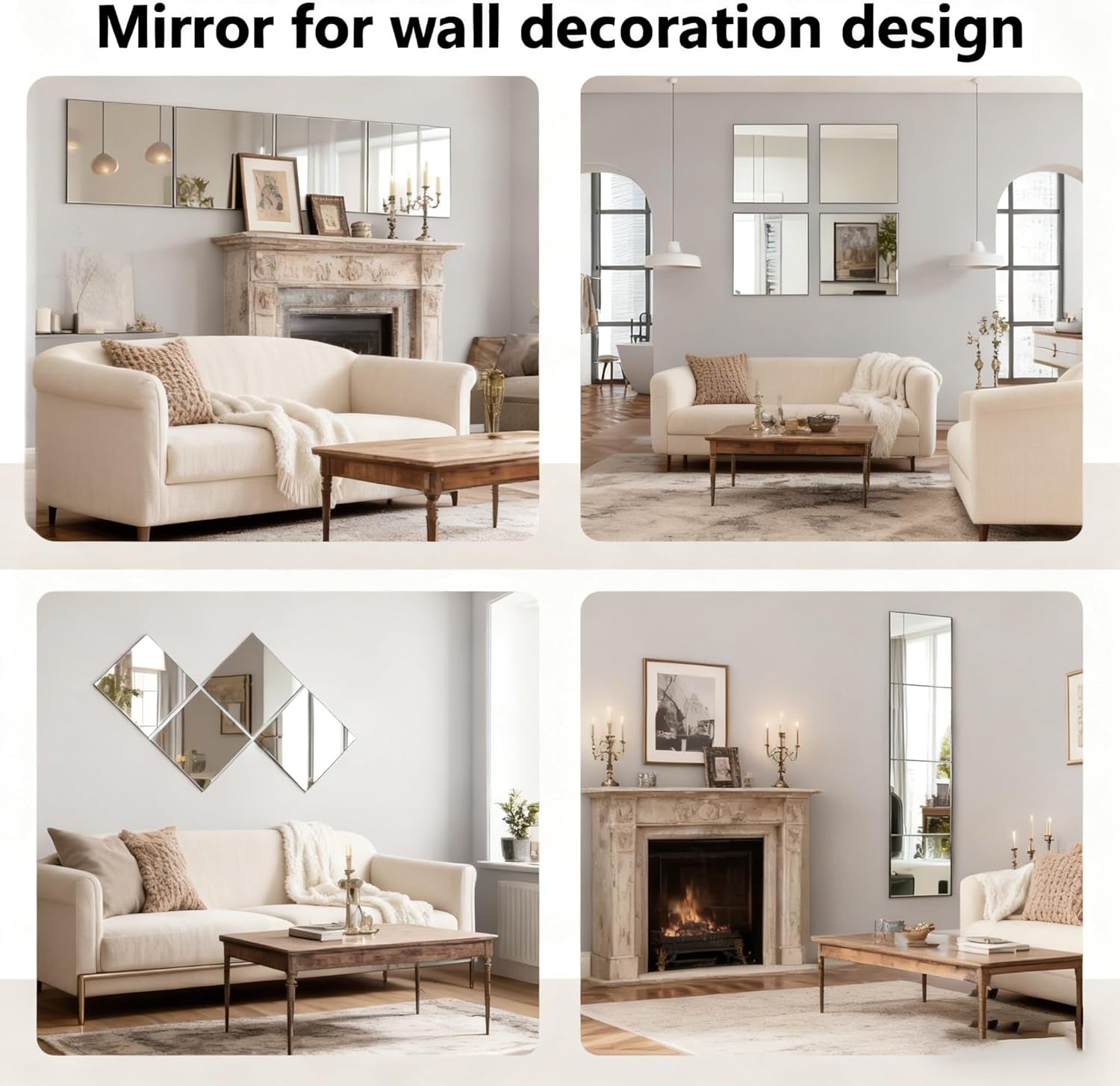 4 Pack Acrylic Mirrors for Wall,8 X 8 Inch Self Adhesive Frameless Small Mirror Tiles, Flexible Plastic Mirror Sheets for Bedroom Home Gym Door (4Pcs 8×8Inch)