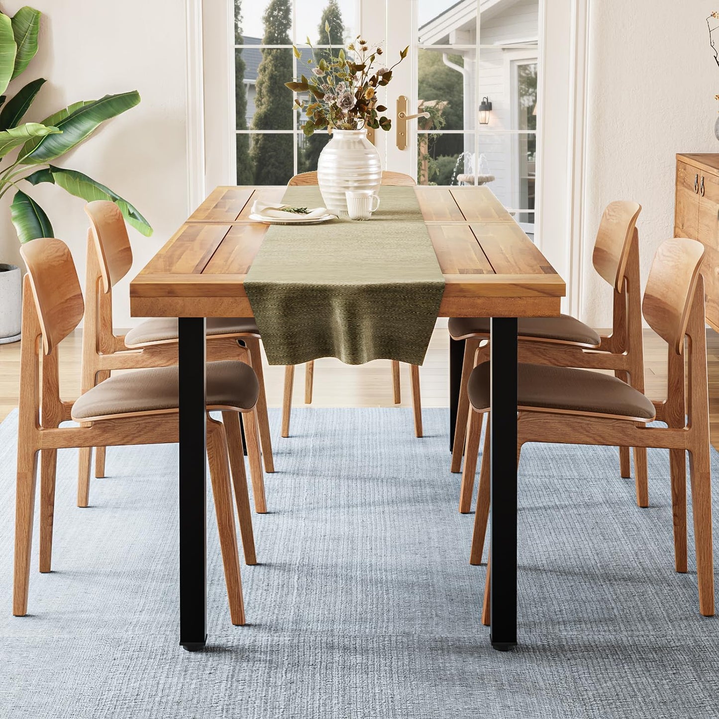 Dining Table for 6-8 People, 70" Acacia Wood Rustic Rectangular Dinner Table with Metal Frame, Sandblast Finish, Natural Stained, Indoor Outdoor Kitchen Dining Room Table Large 70X33.2X30 Inch