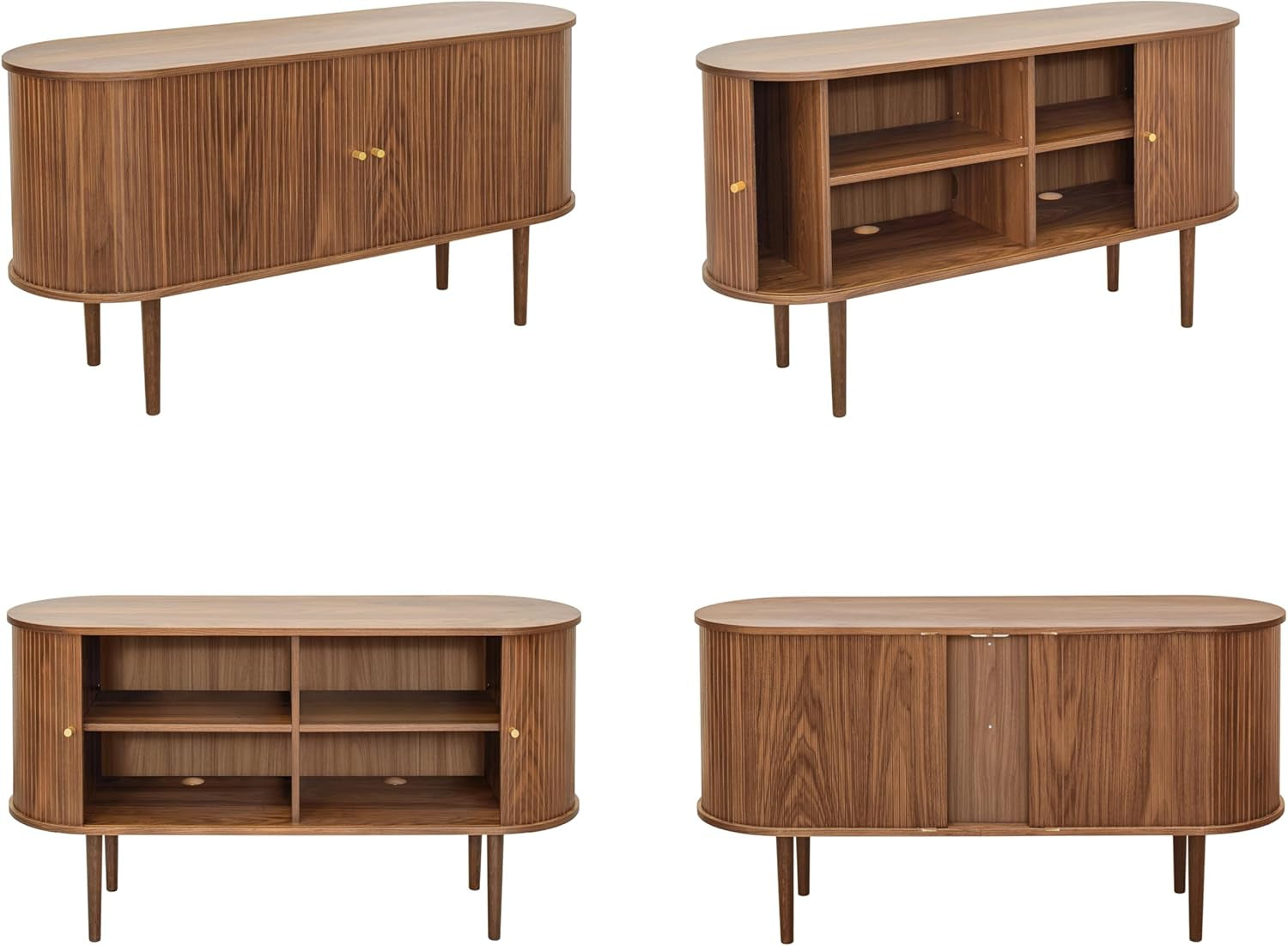 55'' Sideboard Storage Cabinet with Doors and Shelves - Wood Credenza for Living Room, Bedroom, Entryway and Home Office Cabinet. Kitchen Buffet, Modern Media Console Table with Storage (Walnut)