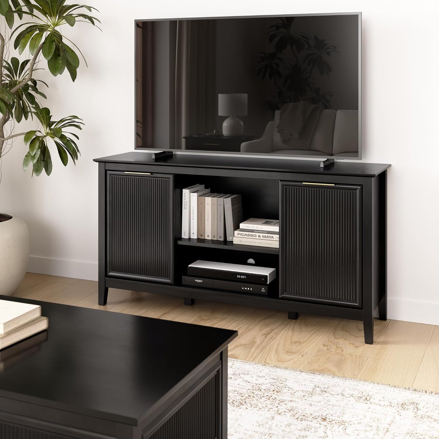 58-Inch Sideboard Storage Cabinet, Dining Room Furniture, Camille Collection, Onyx Birch