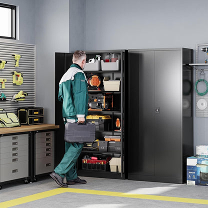 Metal Garage Storage Cabinets with Lock Door and Adjustable Shelves, Steel Tool Cabinets for Home,Office,Warehouse Organisieren (Black)