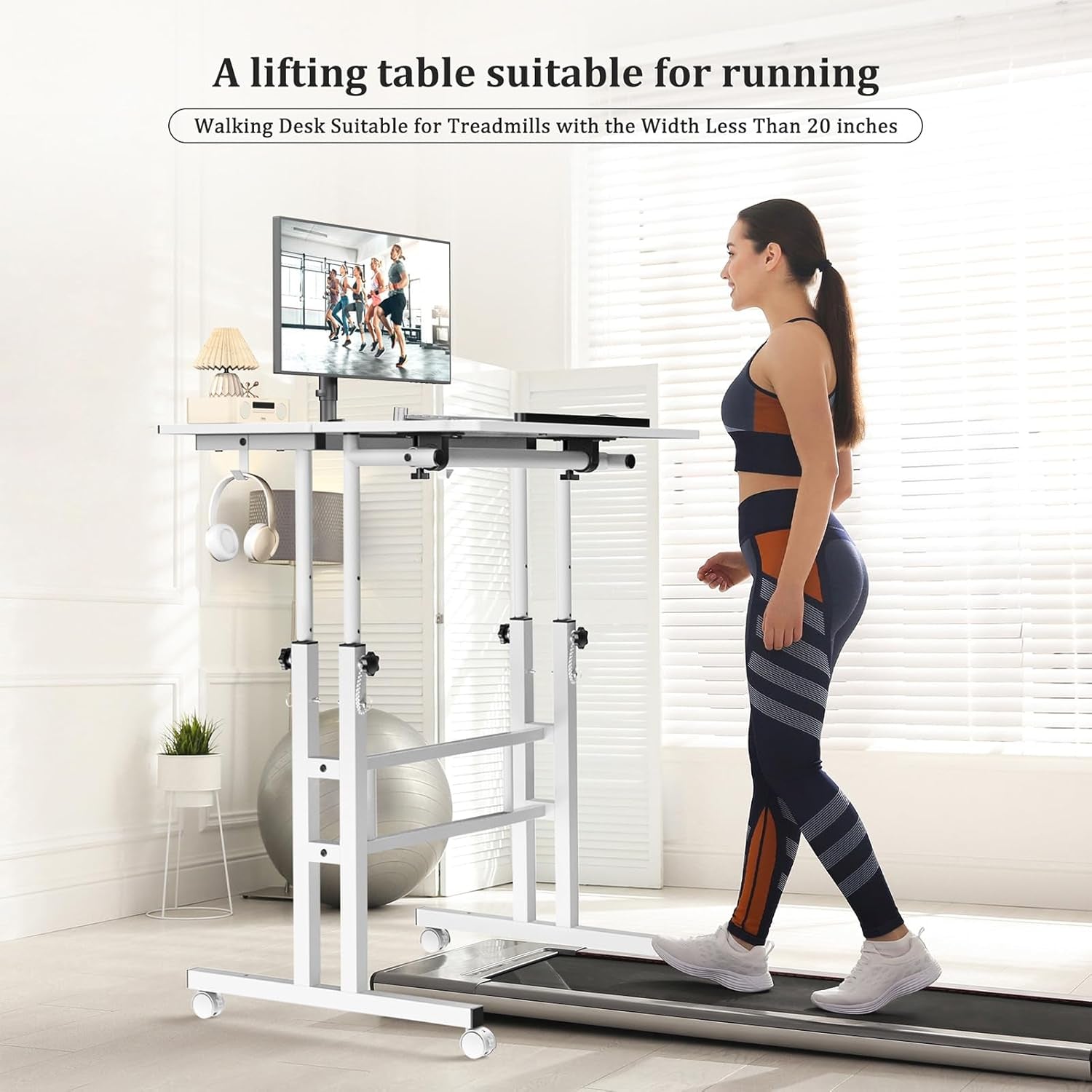 Small Standing Desk with Wheels, Mobile Stand up Desk, Portable Standing Table on Wheels for Walking Pad, Rolling Computer Desk Adjustable Height, Tall Table
