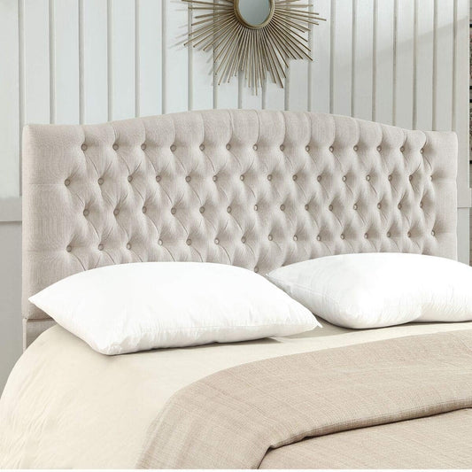 Upholstered Tufted Button Linen Fabric Headboard,Comfortable Fashional Headboard King/Ca King Size,Ivory