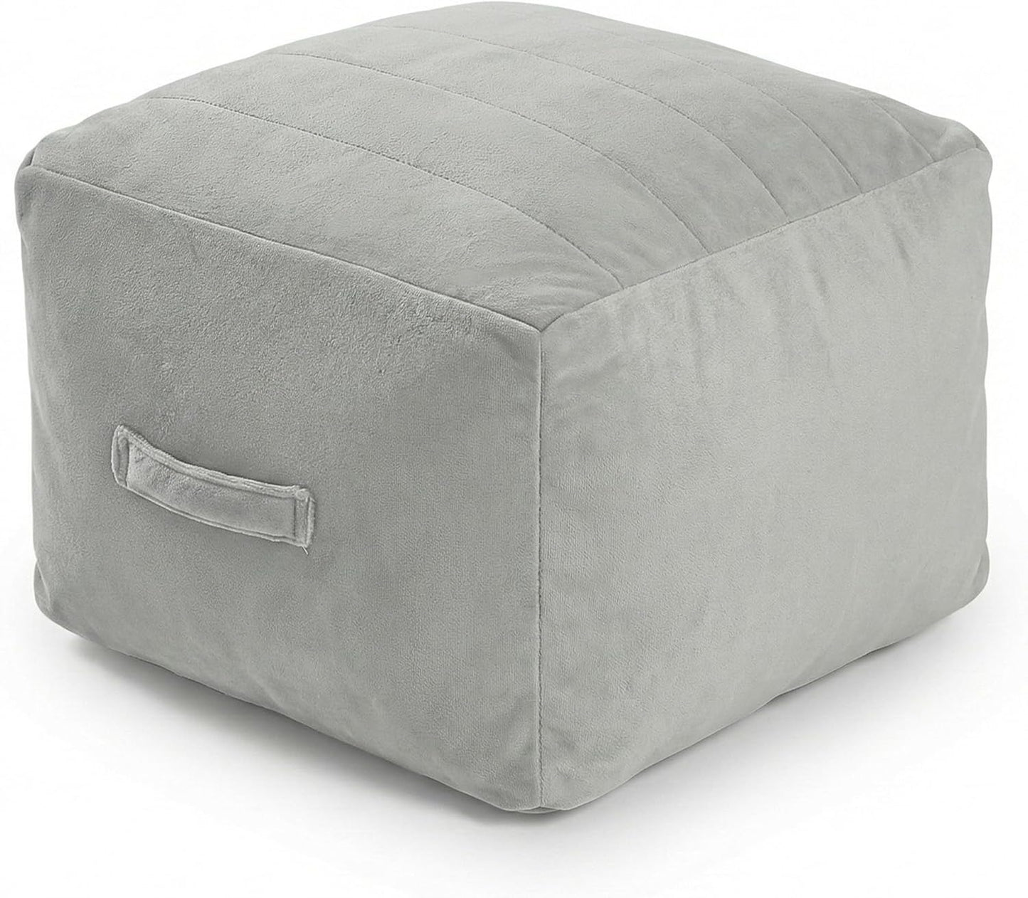 Square Stuffed Pouf Ottoman Foot Rest, Floor Pouf Foot Stool with Foam Chunk Filling, Soft Stuffed Ottoman Footrest for Living Room, Light Grey