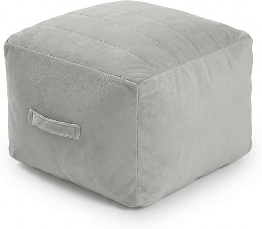 Square Stuffed Pouf Ottoman Foot Rest, Floor Pouf Foot Stool with Foam Chunk Filling, Soft Stuffed Ottoman Footrest for Living Room, Light Grey