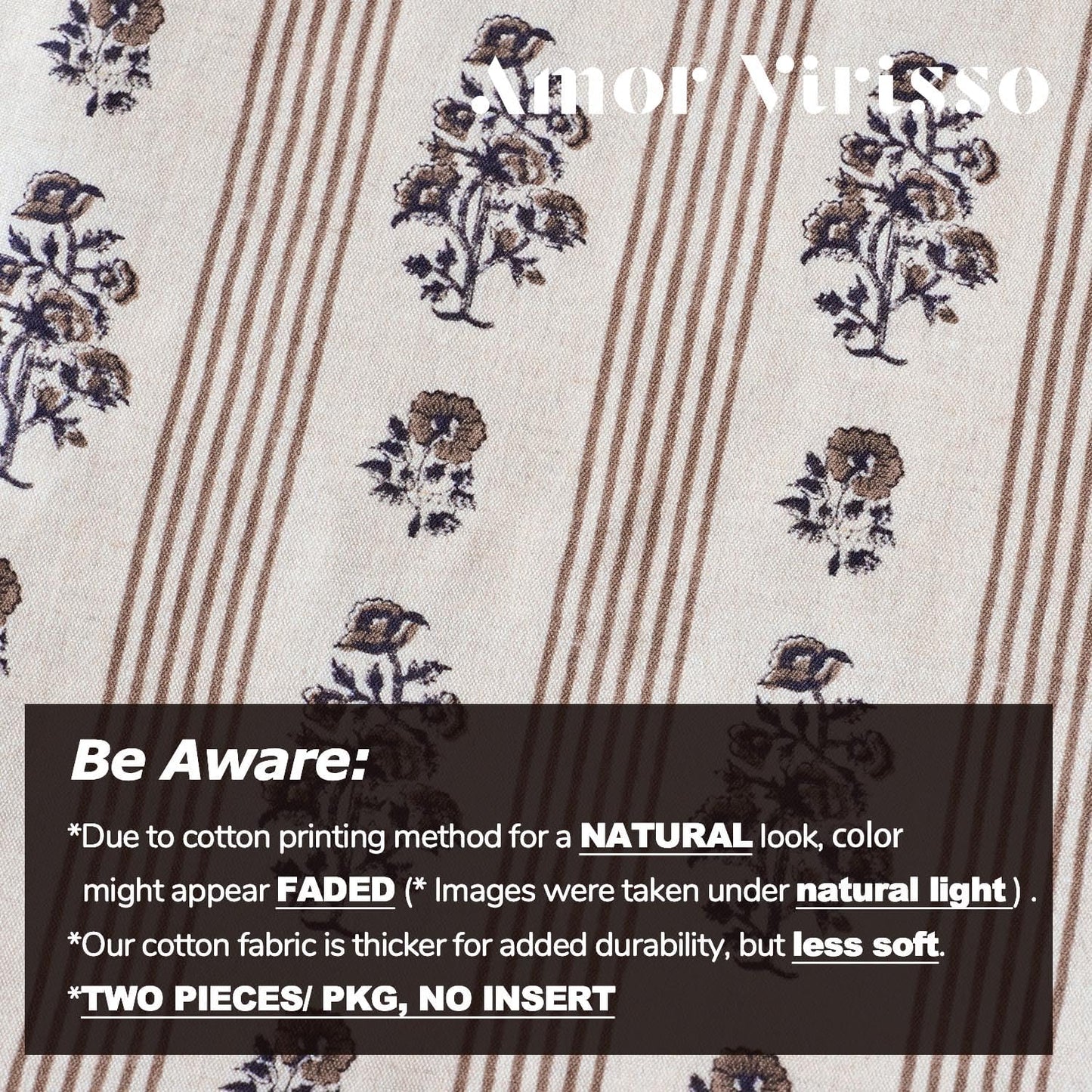 Floral Throw Pillow Covers 18X18 Set of 2 Block Print Pillow Covers Neutral Floral Striped Farmhouse Decorative Pillow Covers for Sofa Couch Bed, Brown