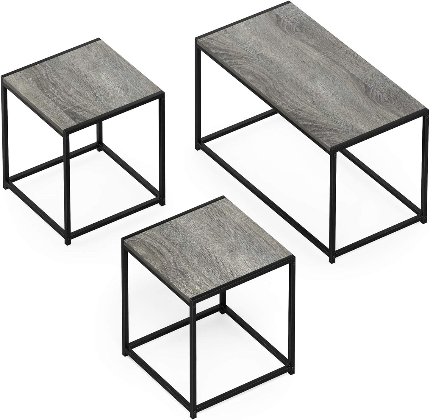 Camus Modern Living Room Coffee Table with 2 End Tables Set, French Oak Grey
