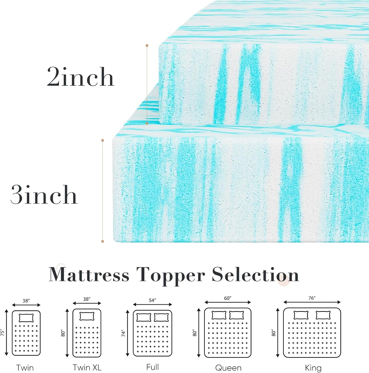 Memory Foam Mattress Topper Queen, 3 Inch Thick Gel Infused Bed Toppers for Queen Size Bed, Soft Mattress Pads Breathable for Sleeper Sofa, RV, Camper, Certipur-Us Certified, Blue