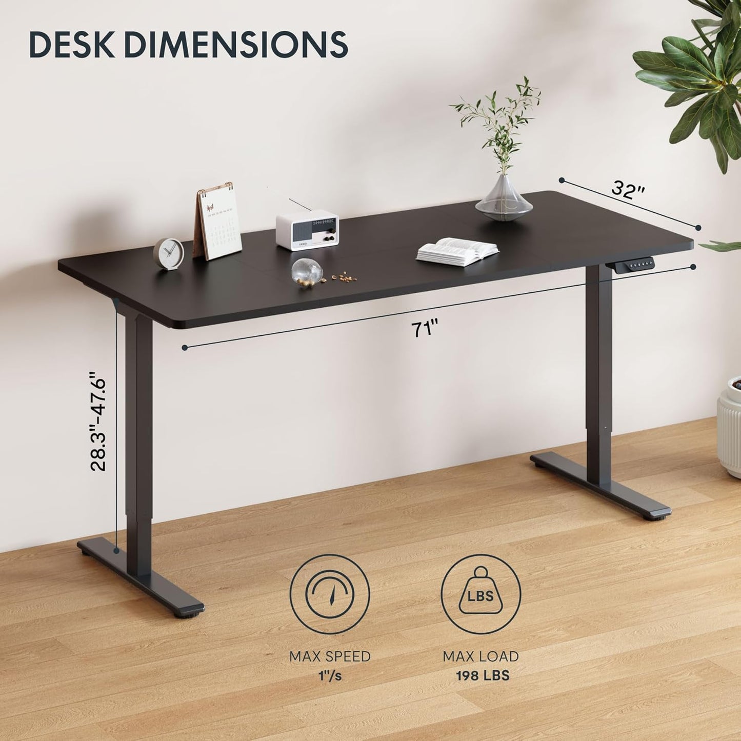 71X32 Inch Large Dual Motor Electric Standing Desk, Black - Computer Desk with Memory Controller, Home Office Desk with Splice Board