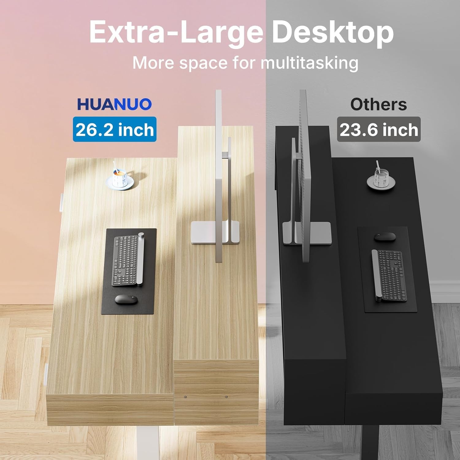 55″ X 26″ Electric Standing Desk with 2 Drawers &24.4″ Large Keyboard Tray, C-Clamp Mount Compatible, Adjustable Computer Desk for Office, Sit Stand up Desk with 4 Height Presets, Light Walnut