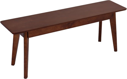 47 Inch Solid Wood Dining Bench, Table Bench for Bedroom, Midcentury Wooden Bench for Kitchen, Long Entryway Bench for Living Room, Walnut