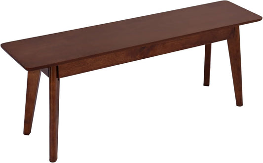 47 Inch Solid Wood Dining Bench, Table Bench for Bedroom, Midcentury Wooden Bench for Kitchen, Long Entryway Bench for Living Room, Walnut