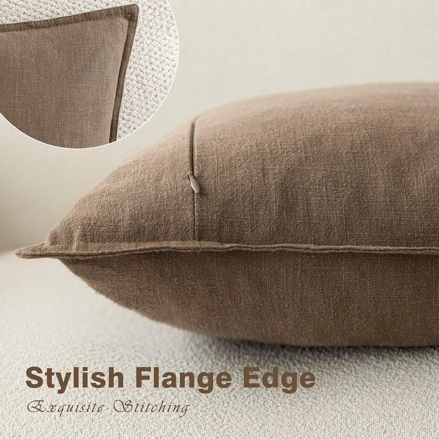 Pack of 2, Decorative Linen Soild Throw Pillow Covers Soft Accent Cushion Case Boho Farmhouse Neutral Pillowcase for Chair Couch Sofa Bedroom Living Room Home Decor 20 X 20 Inch Light Brown