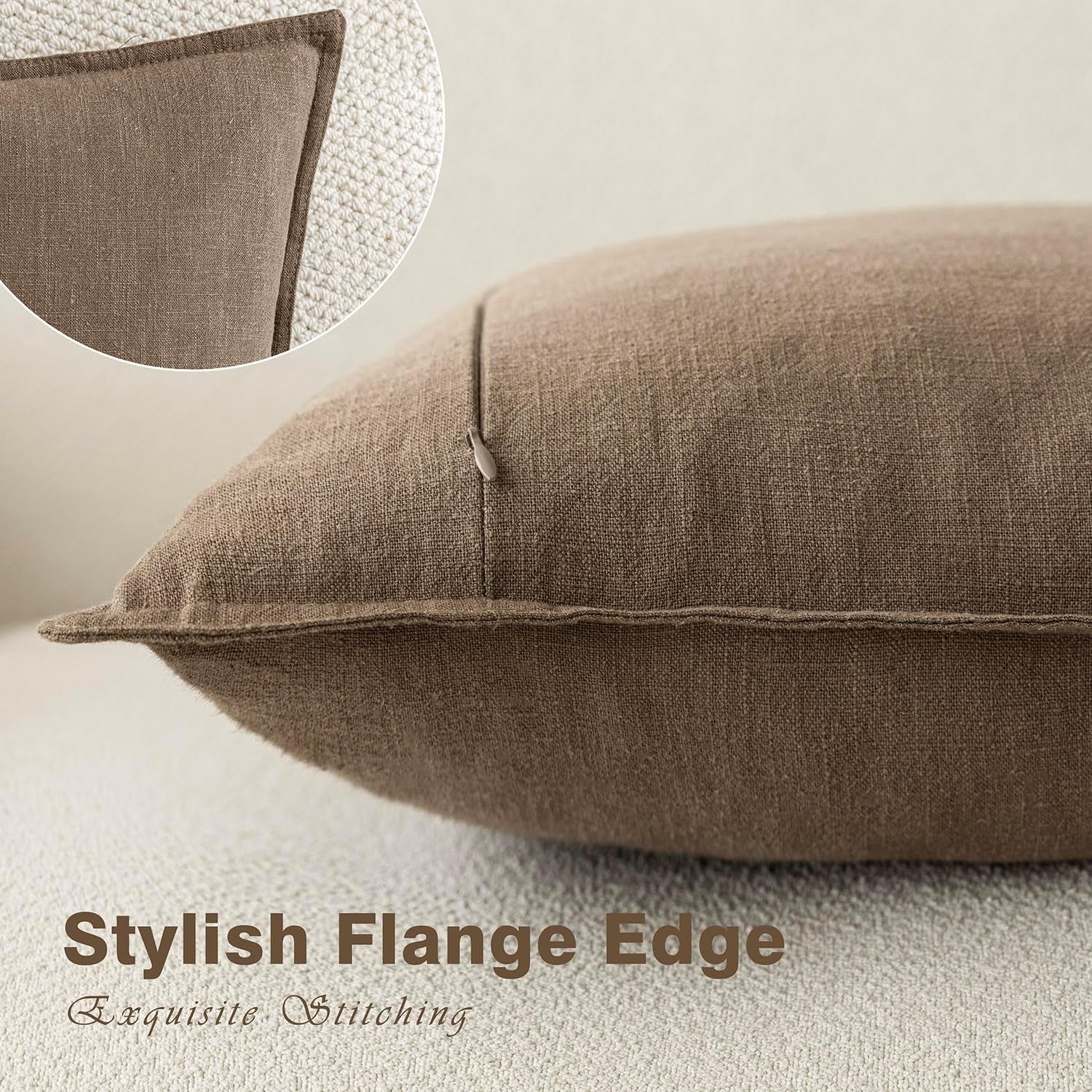 Pack of 2, Decorative Linen Soild Throw Pillow Covers Soft Accent Cushion Case Boho Farmhouse Neutral Pillowcase for Chair Couch Sofa Bedroom Living Room Home Decor 20 X 20 Inch Light Brown