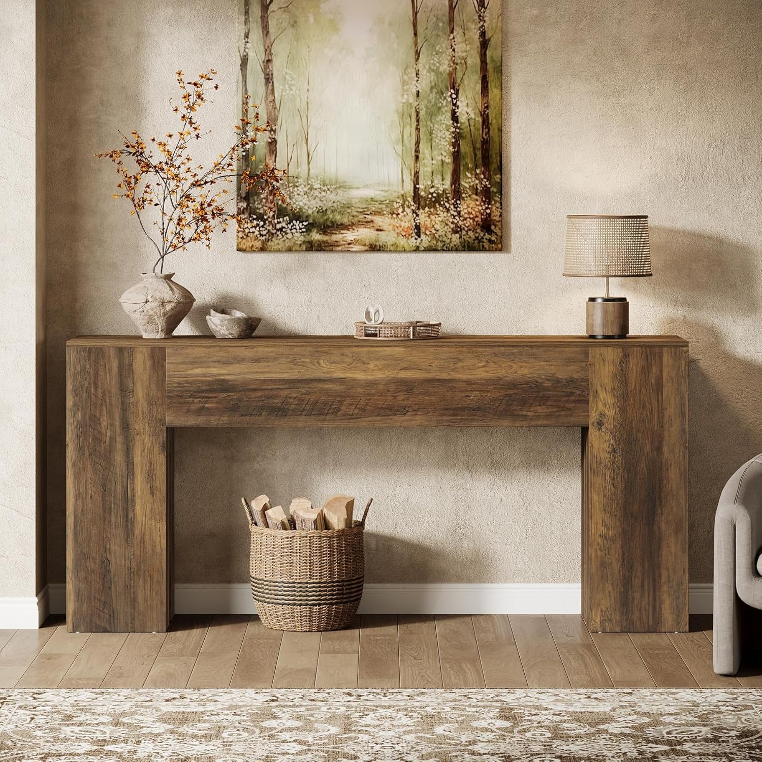 71-Inch Long Console Table for Entryway, Farmhouse Sofa Console behind Couch, Entry Table for Hallway, Foyer, Living Room, Brown