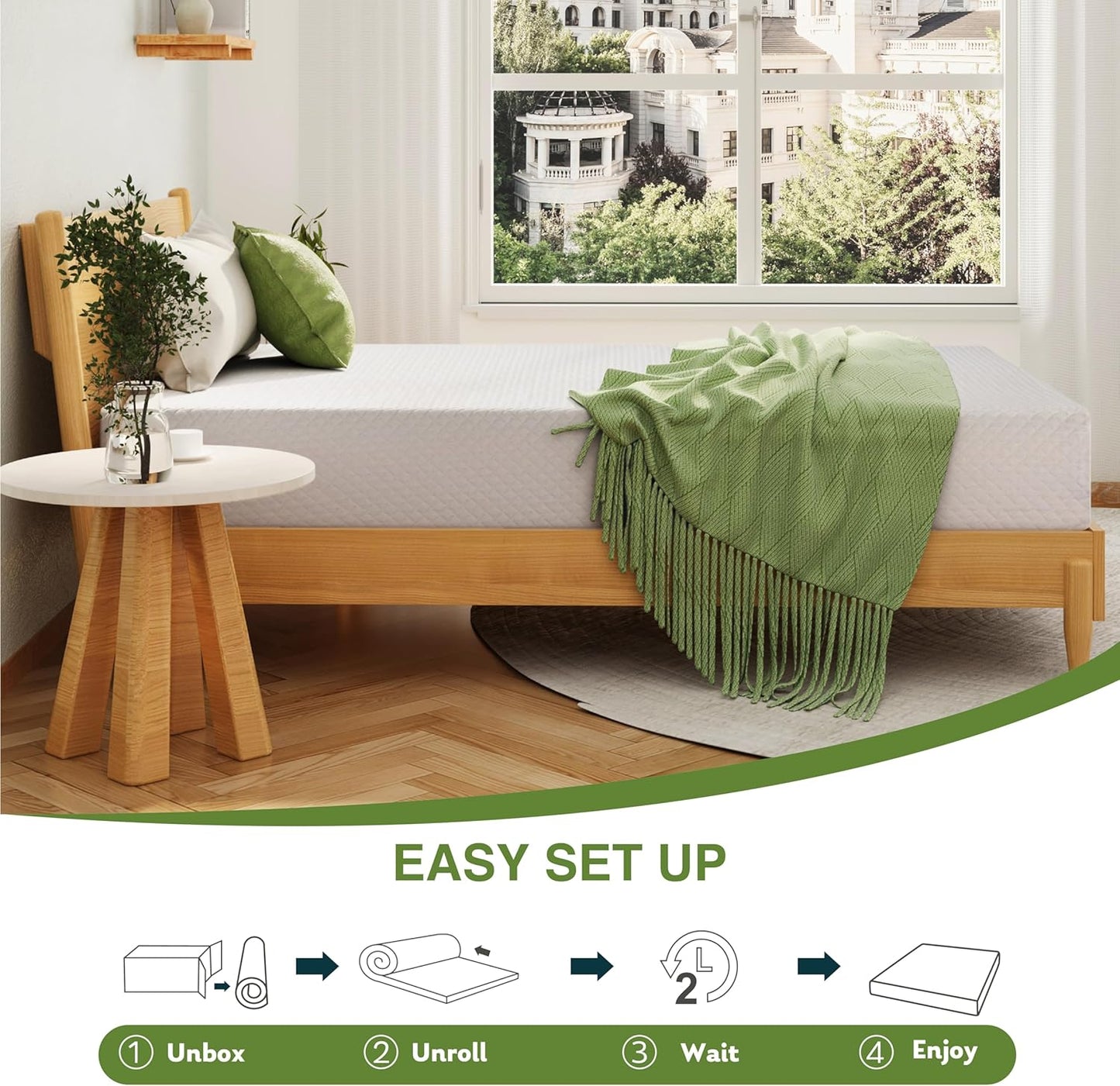 EGOHOME Full Size Memory Foam Mattress, 8 Inch Bed Mattress in a Box with Cooling Green Tea Gel, Pressure Relief with Medium Firm Support, Certipur-Us Certified, 75''L X 54''W, ‎37.3 Pounds White