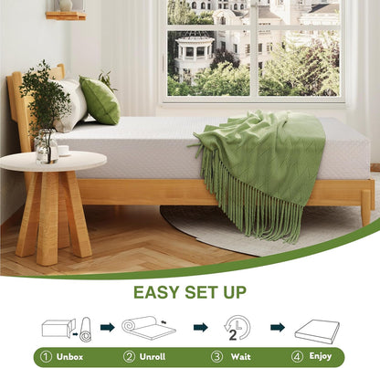 EGOHOME Full Size Memory Foam Mattress, 8 Inch Bed Mattress in a Box with Cooling Green Tea Gel, Pressure Relief with Medium Firm Support, Certipur-Us Certified, 75''L X 54''W, ‎37.3 Pounds White