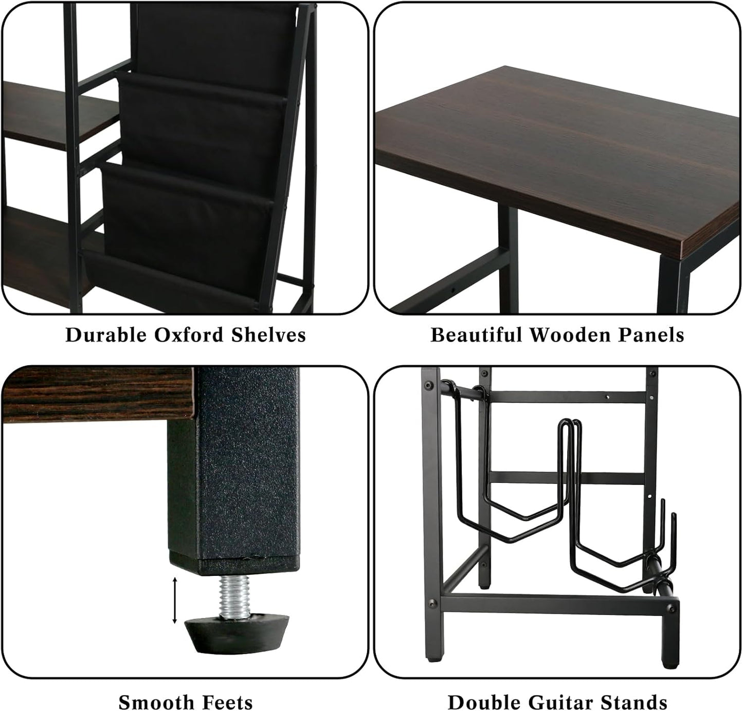 Guitar Stand & Record Player Table - 3-Tier Vinyl Record Storage for Acoustic, Electric Guitar, Bass, Speaker, Amp