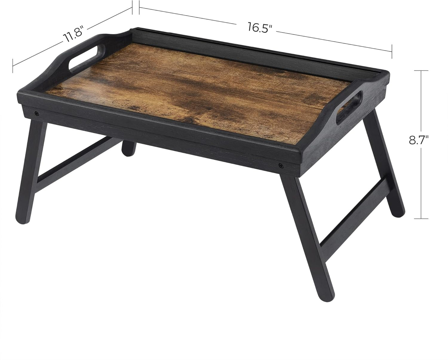 Bed Tray Table with Bamboo Folding Legs, Sofa Breakfast Tray, Serving Tray with Groove for Phone Tablet, Rustic Dark Brown ULLD111B01