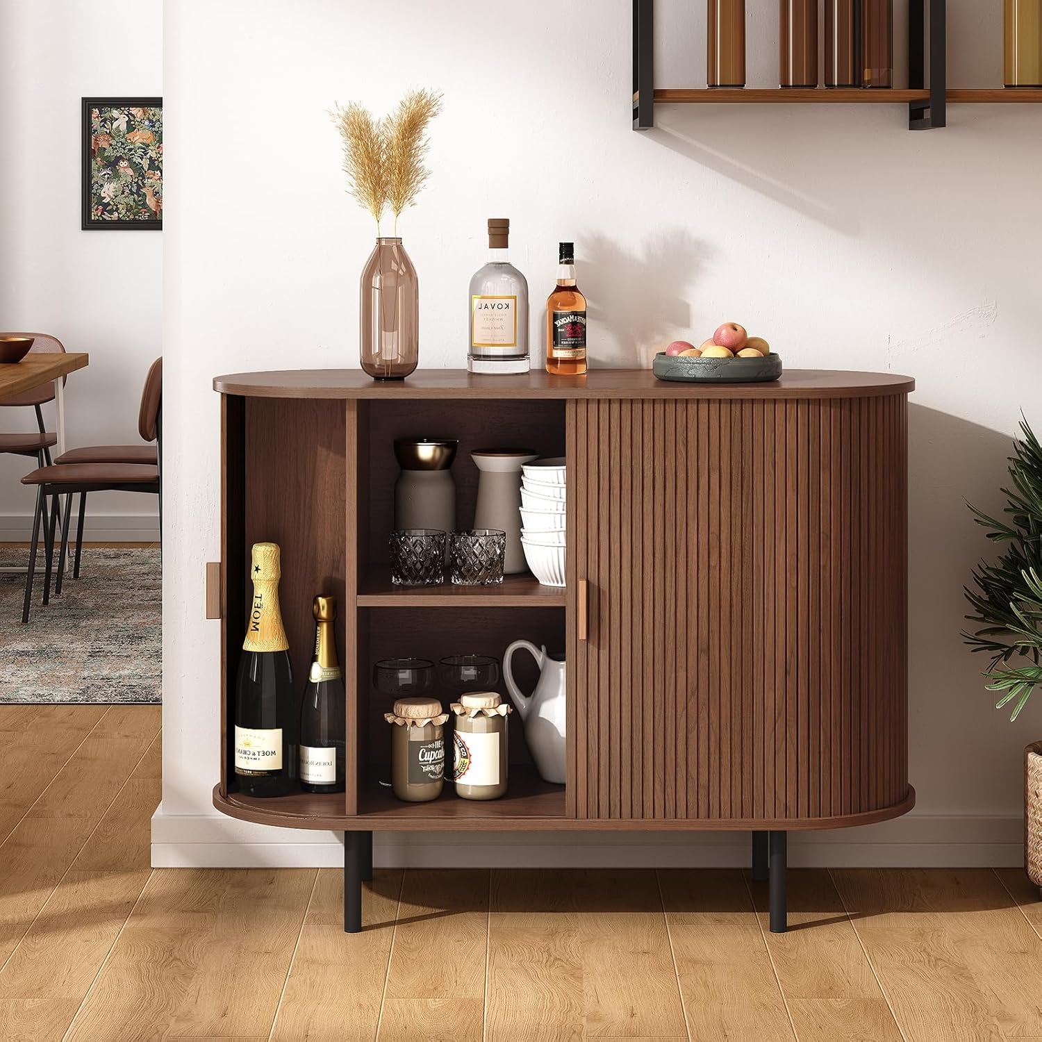 40" Sideboard Buffet Cabinet with Storage, Storage Cabinet with Sliding Door & Adjustable Shelf, Modern Accent Coffee Bar Console Table for Kitchen, Entryway, Walnut