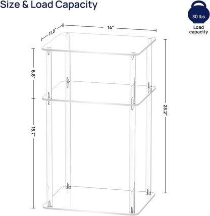 Acrylic Side Table for Small Spaces, 14" L X 11.5" W X 23.2" H, Nightstand/Bedside Table, Home Accent End Table for Living Room, Bedroom, 3 Tier, Clear