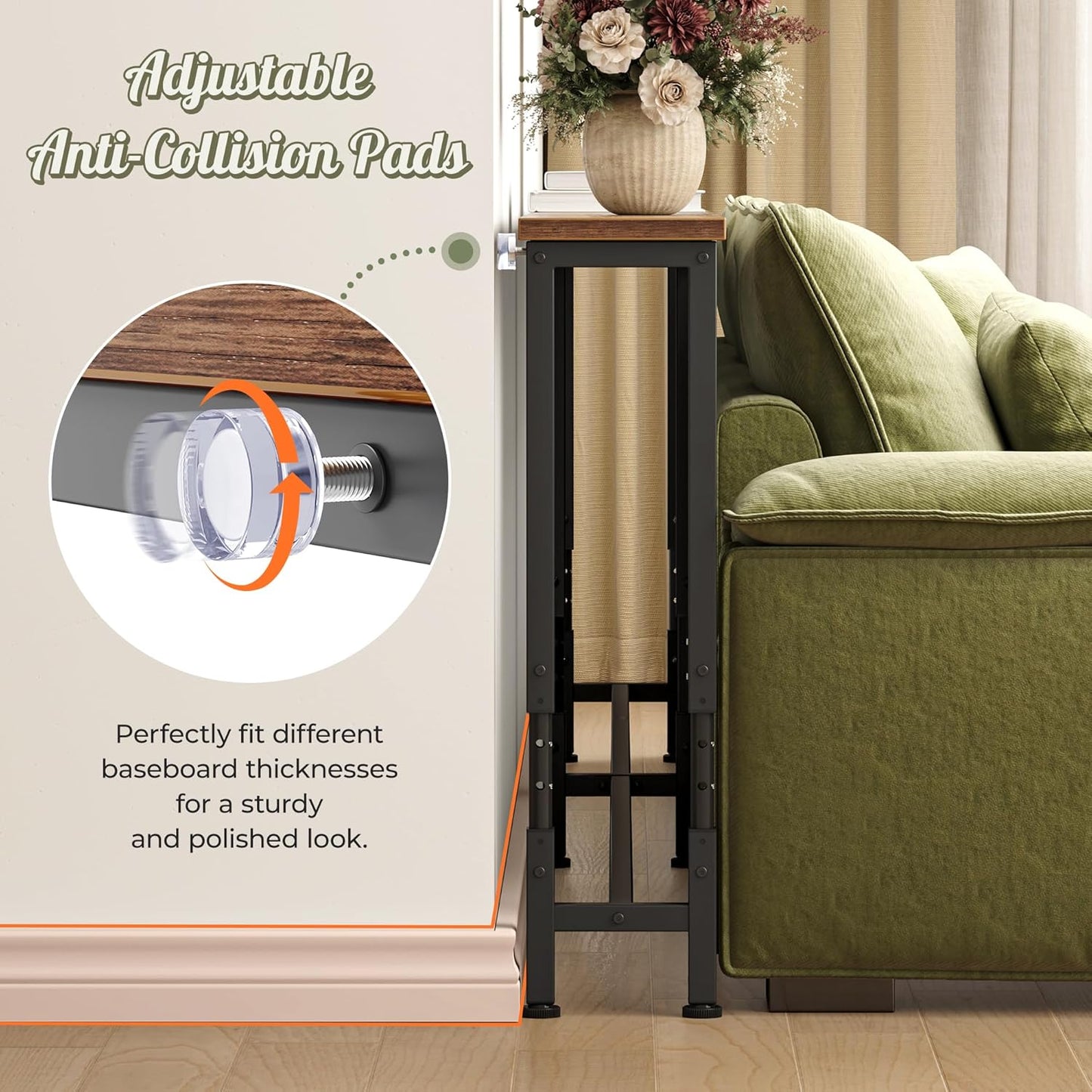 102.4 Inch Sofa Table with Power Outlets, 23.9’’-34.4’’ Height Adjustable Range, behind Couch Table with USB-C Ports, Sofa Tables Narrow Long, Skinny Console Table, Small Spaces, Rustic Brown