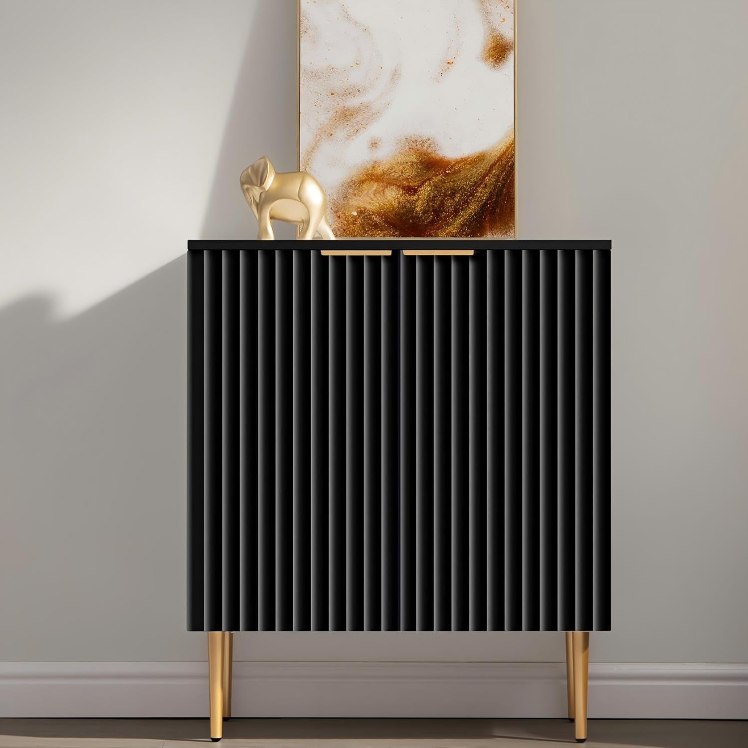 Modern Entryway Sideboard - Credenza Buffet Cabinet Storage with 2 Doors & Adjustable Shelves, Accent Console Coffee Bar Table for Kitchen Living Room Hallway, Black