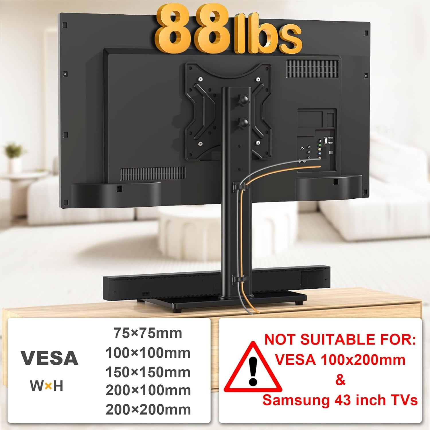 Universal TV Stand Base, Swivel Table Top TV Stand for 20-43 Inch Tvs/Monitors with 4 Level Height Adjustment and Tempered Glass Base, Holds up to 88 Lbs, VESA 200X200Mm