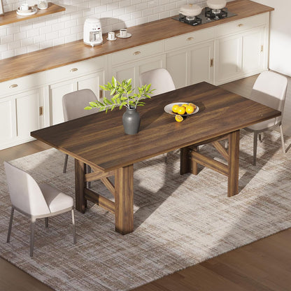 Dining Table for 6-8, 71" Long Large Wooden Farmhouse Kitchen Table with Thick Sturdy Frame, Rectangular Dining Room Dinner Table with Stable Triangular Legs for Kitchen,Office, Rustic Gray