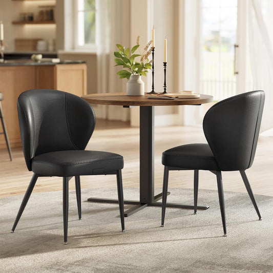 EKHO Collection - Dining Chairs Set of 2, Upholstered Kitchen Chairs, Comfortable Seat, Synthetic Leather with Stitching, Mid-Century Modern, Easy Assembly, Living Room Lounge, Ink Black