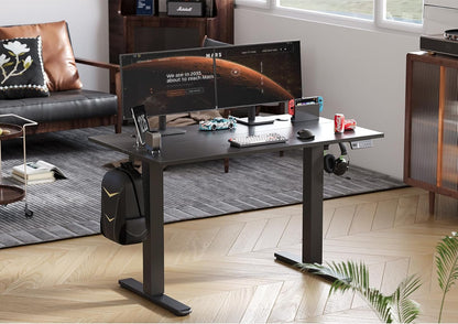 Electric Standing Desk Adjustable Height, 40 X 24 Inch Sit Stand Desk with T-Shaped Frame, 3 Memory Presets & Cable Management for Home Office Computer Workstation, Black Frame/Black Top