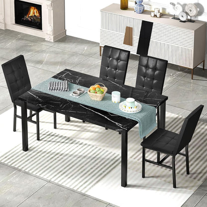 Kitchen Table Set 5 Piece Dining Room Table Set Marble Dining Table 4 Chair Dining Table Set for Kitchen Living Room Breakfast Small Spaces (Black)
