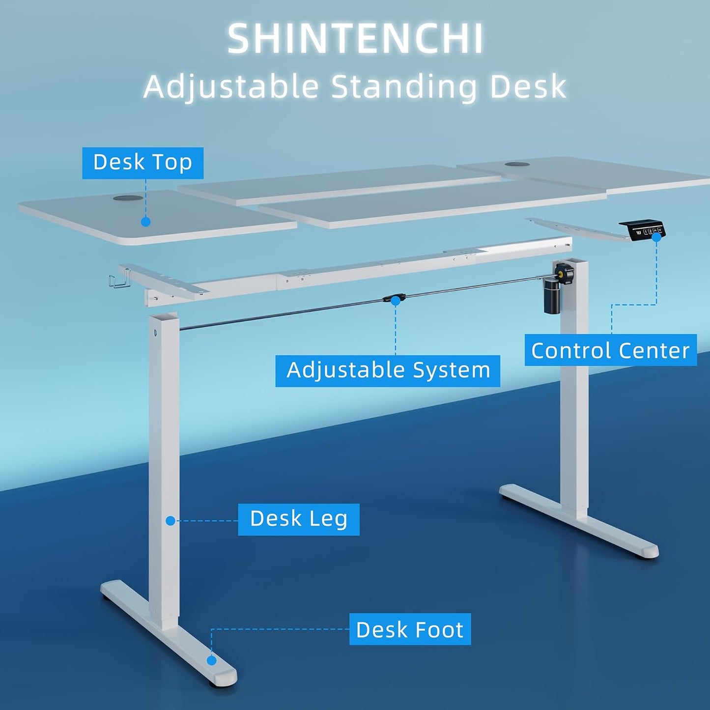 Standing Desk, 63X24 Inch Height Adjustable Electric Sit Stand up Desk, Ergonomic Rising Computer Table, Modern Lift Gaming Desk Workstation for Home Office, White