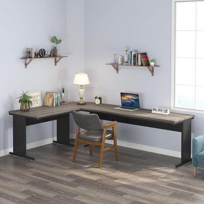 83-Inch Large L Shaped Desk, Reversible Executive Office Desk, Modern Corner Computer Table Business Workstation for Home Office (Grey)