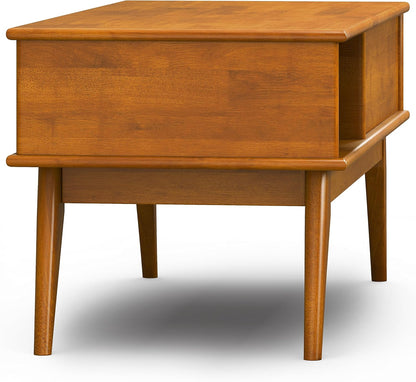 Draper Lift Top Coffee Table - 48 Inch Wide Solid Hardwood Mid-Century Modern Cocktail Table in Teak Brown, Functional Living Room Table with Storage Compartment, Open Shelf and Angled Legs