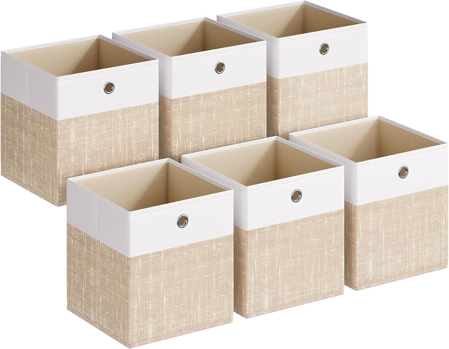 Storage Cubes, Set of 6 Foldable Fabric Storage Boxes, Cube Organizer Boxes with Handles, for Closet Shelves, Odorless, 10.2 X 10.2 X 11 Inches, Cloud White and Sand Beige URFB426LF02
