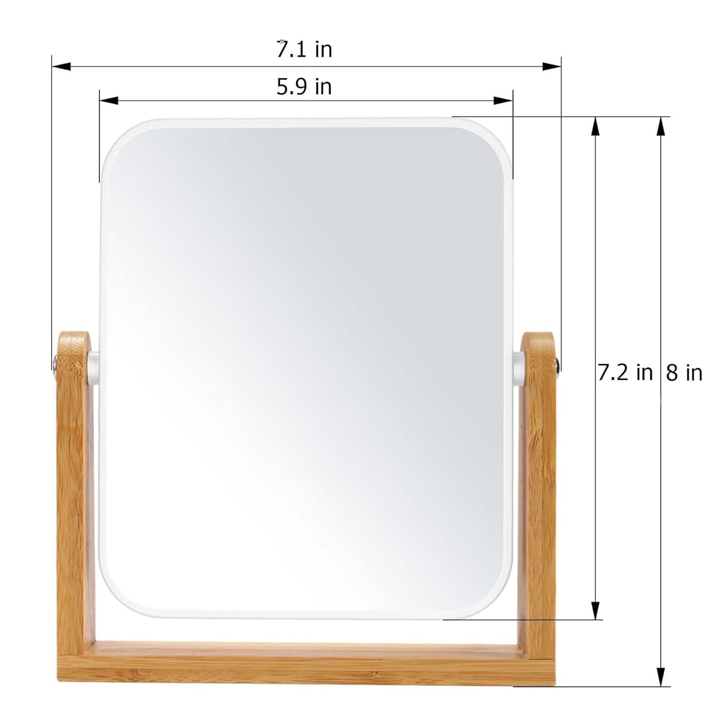 Vanity Makeup Mirror with Natural Bamboo Stand, Double Sided 360 Degree Swivel Magnifying Mirror, Tabletop Magnified Make up Mirror for Bathroom or Bedroom 8 Inch