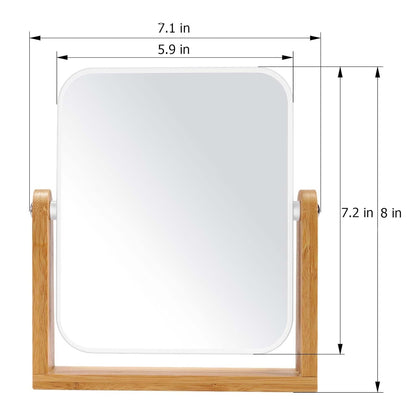 Vanity Makeup Mirror with Natural Bamboo Stand, Double Sided 360 Degree Swivel Magnifying Mirror, Tabletop Magnified Make up Mirror for Bathroom or Bedroom 8 Inch