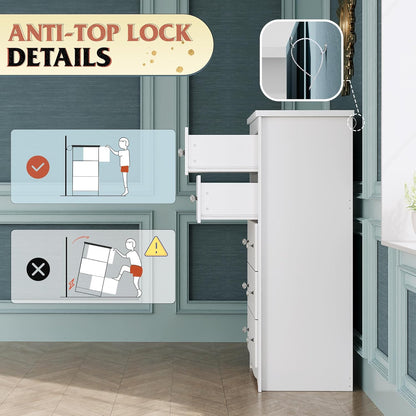 White 5 Drawer Wood Dresser, Wooden Chest of Drawers for Bedroom, Storage Cabinet and Organizer Drawers for Living Room, Hallway, Closet, Measuring 15.75" W*31.50" D*45.35" H