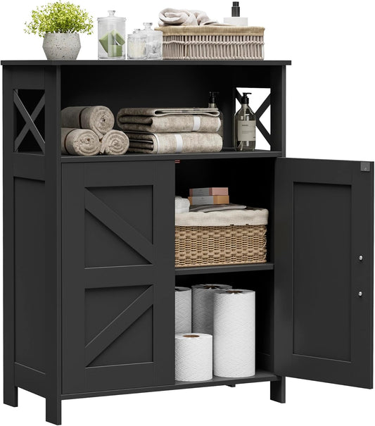 Farmhouse Bathroom Storage Cabinet with 2 Doors, Toilet Paper Cabinet with Adjustable Shelves, Small Bathroom Cabinet for Kitchen/Laundry/Living Room, 11.8 X 23.6 X 31.5 Inches, Black