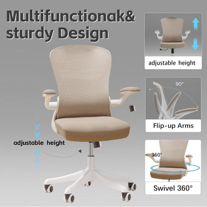 Ergonomic Office Chair with Adjustable Lumbar Support & Flip-Up Armrests - High Back Computer Desk Chair with Thickened Seat Cushion, Rolling Wheels for Home/Office Study Work