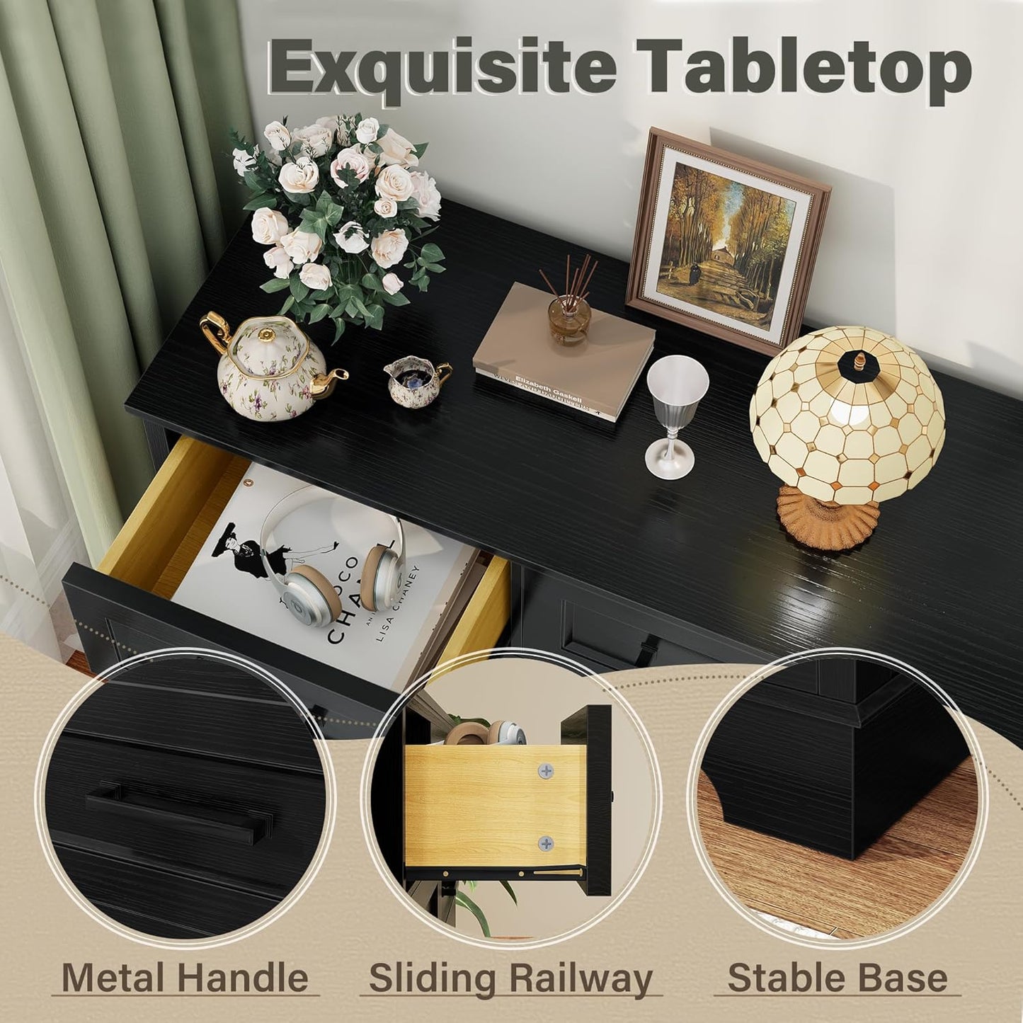 Dresser for Bedroom, Farmhouse 7 Drawers Dresser, Chest of Drawer Chest, Multi-Tier Clothing Storage Cabinet, Black