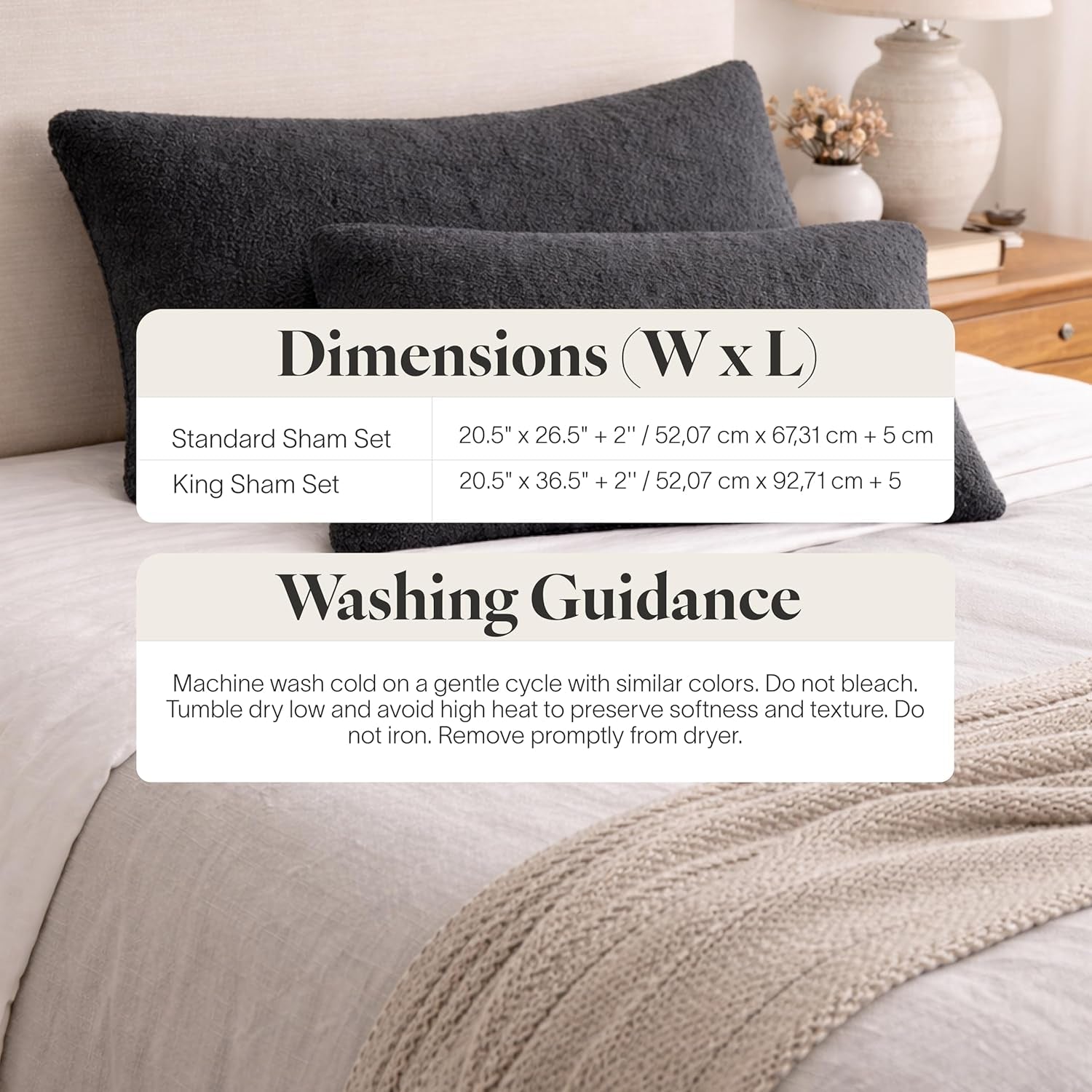 Snug Sham Set (Set of 2) – Ultra Soft Fluffy Pillow Shams, Decorative Bed Pillow Shams - Signature Snug Fabric, Hypoallergenic, Machine Washable - King Size (20.5" X 36.5") - Coal